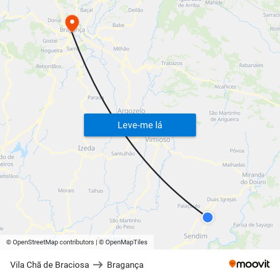 Vila Chã de Braciosa to Bragança map
