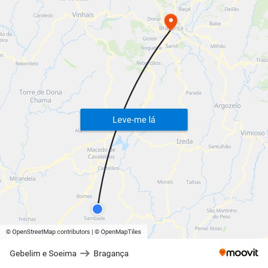 Gebelim e Soeima to Bragança map