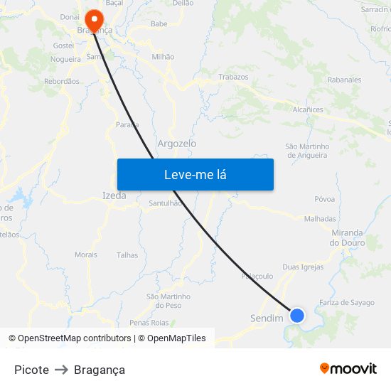 Picote to Bragança map