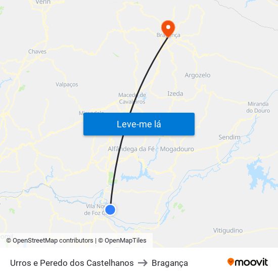 Urros e Peredo dos Castelhanos to Bragança map
