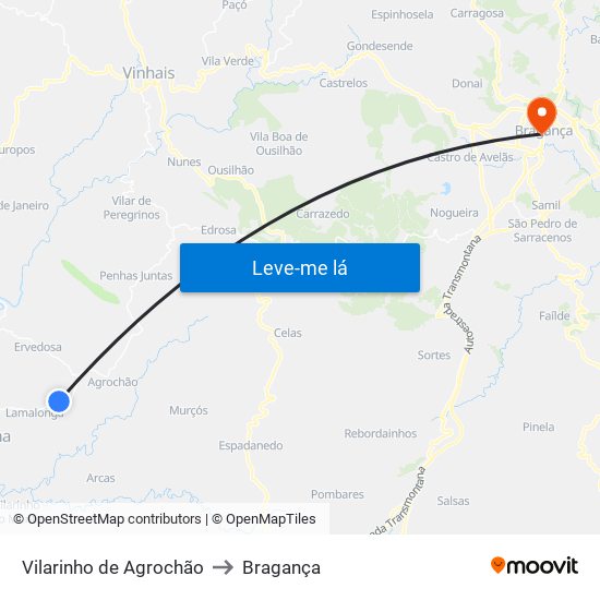 Vilarinho de Agrochão to Bragança map
