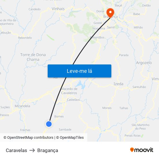 Caravelas to Bragança map