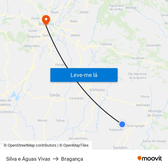 Silva e Águas Vivas to Bragança map