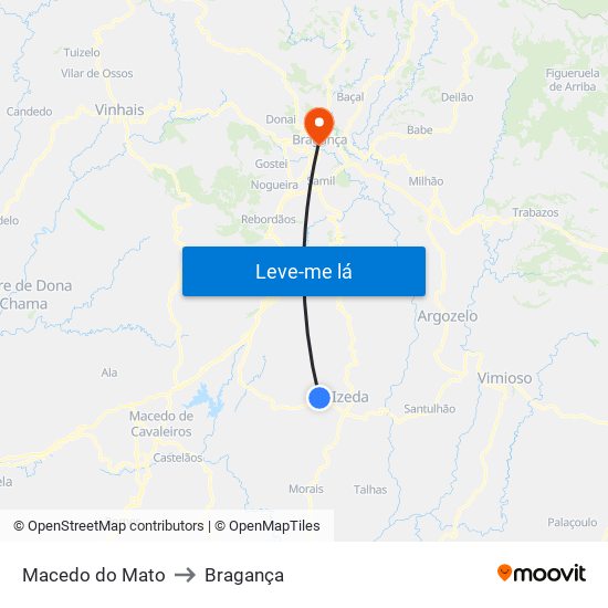 Macedo do Mato to Bragança map