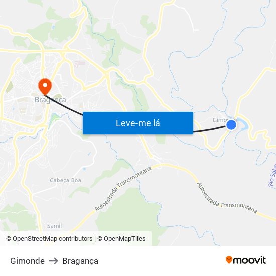 Gimonde to Bragança map