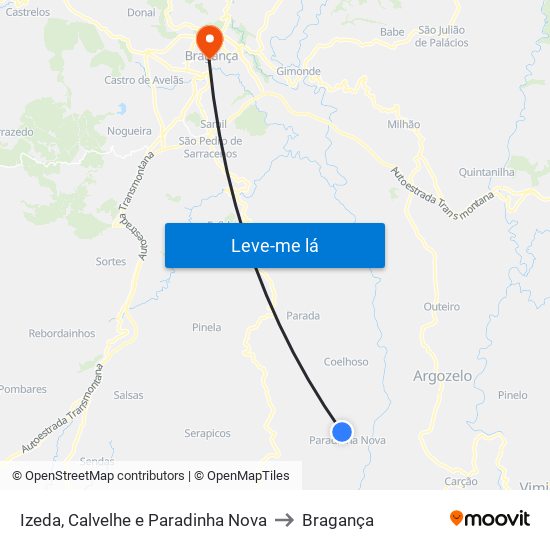 Izeda, Calvelhe e Paradinha Nova to Bragança map