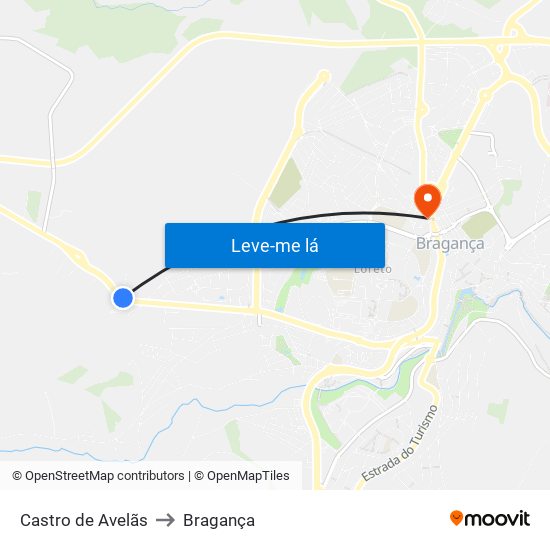 Castro de Avelãs to Bragança map