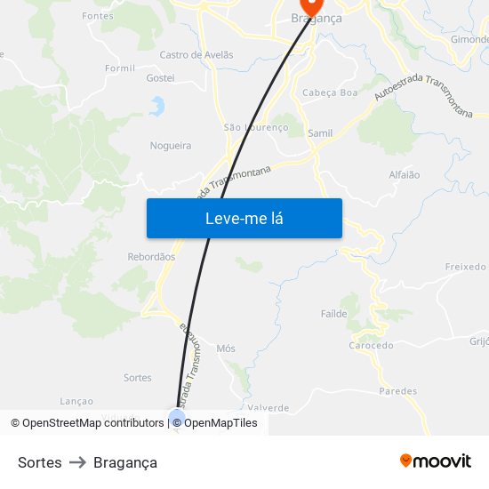 Sortes to Bragança map