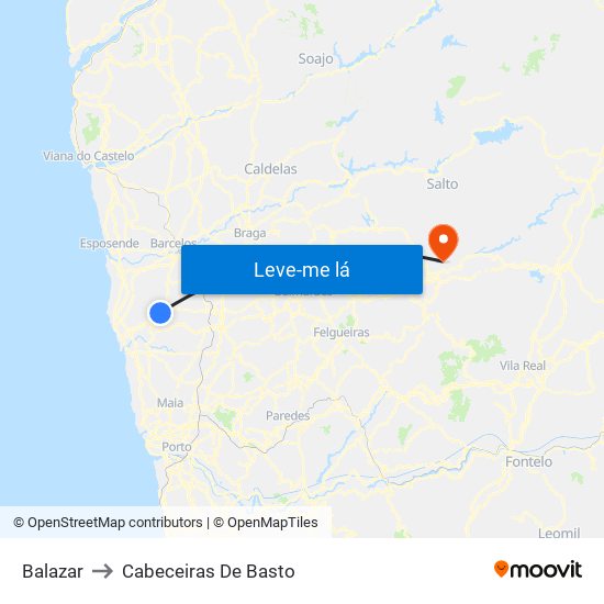 Balazar to Cabeceiras De Basto map