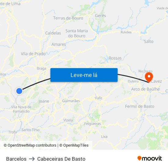 Barcelos to Cabeceiras De Basto map