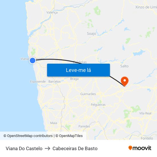 Viana Do Castelo to Cabeceiras De Basto map