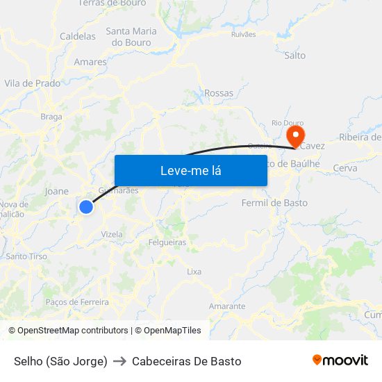 Selho (São Jorge) to Cabeceiras De Basto map