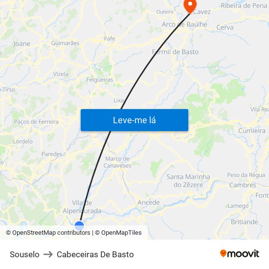 Souselo to Cabeceiras De Basto map