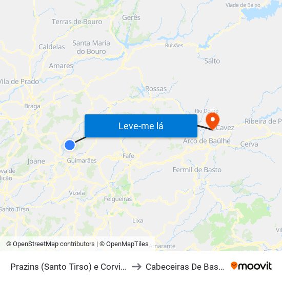 Prazins (Santo Tirso) e Corvite to Cabeceiras De Basto map