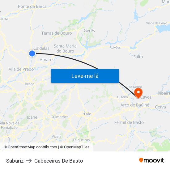 Sabariz to Cabeceiras De Basto map