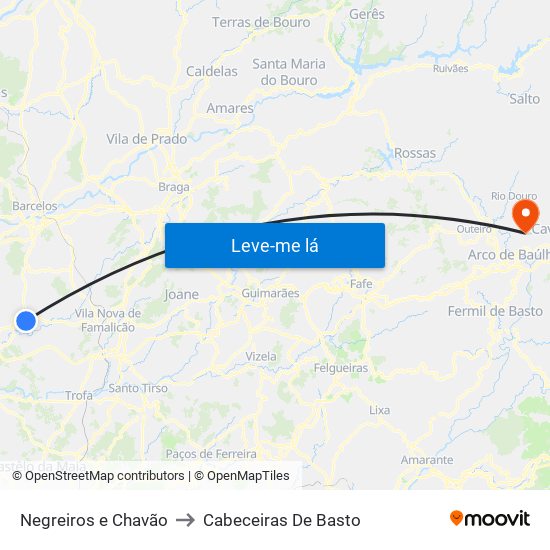 Negreiros e Chavão to Cabeceiras De Basto map