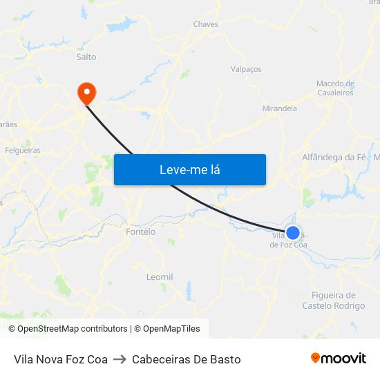 Vila Nova Foz Coa to Cabeceiras De Basto map