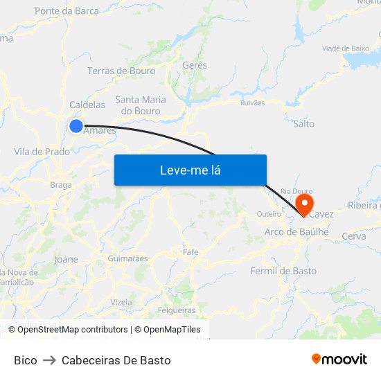 Bico to Cabeceiras De Basto map