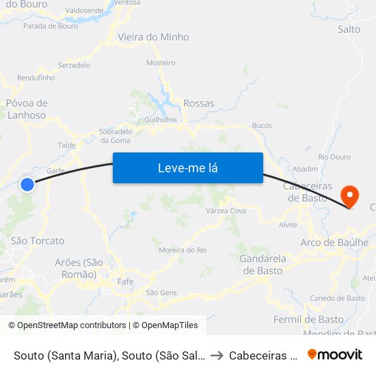 Souto (Santa Maria), Souto (São Salvador) e Gondomar to Cabeceiras De Basto map