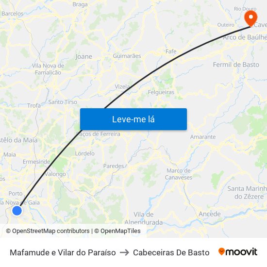 Mafamude e Vilar do Paraíso to Cabeceiras De Basto map