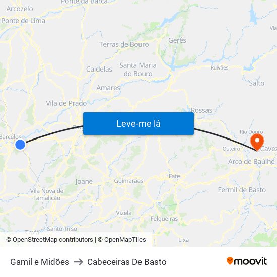 Gamil e Midões to Cabeceiras De Basto map