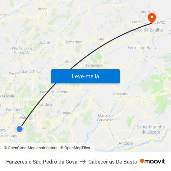 Fânzeres e São Pedro da Cova to Cabeceiras De Basto map