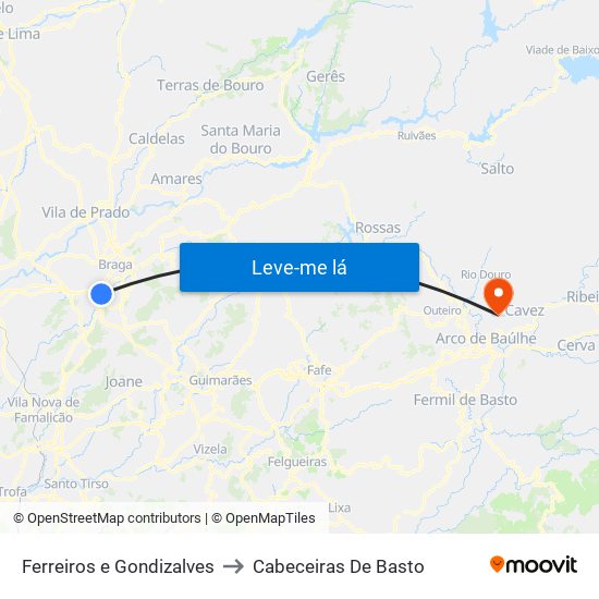 Ferreiros e Gondizalves to Cabeceiras De Basto map
