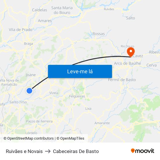 Ruivães e Novais to Cabeceiras De Basto map