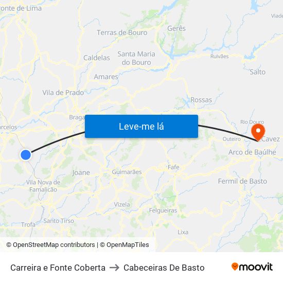 Carreira e Fonte Coberta to Cabeceiras De Basto map