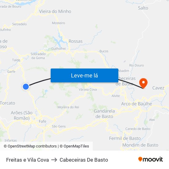 Freitas e Vila Cova to Cabeceiras De Basto map