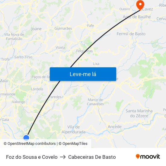 Foz do Sousa e Covelo to Cabeceiras De Basto map