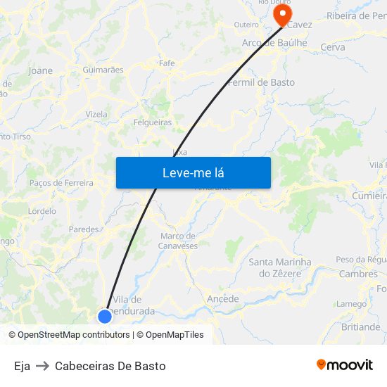 Eja to Cabeceiras De Basto map