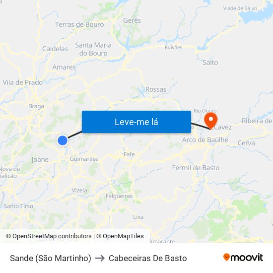 Sande (São Martinho) to Cabeceiras De Basto map