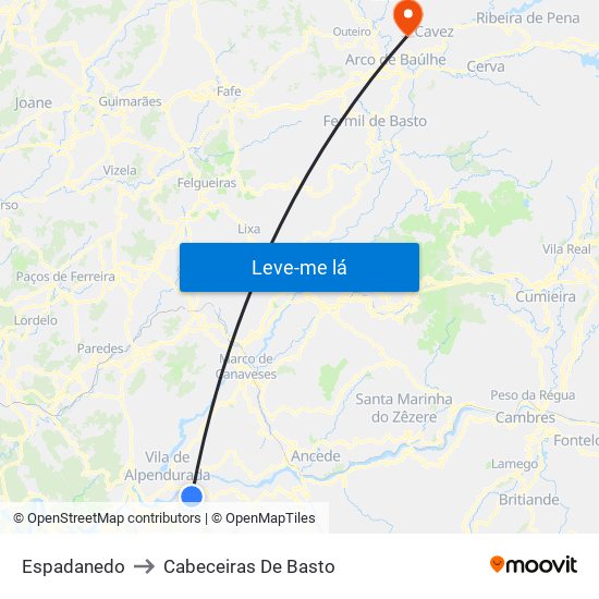 Espadanedo to Cabeceiras De Basto map