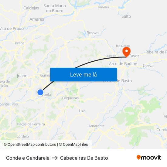 Conde e Gandarela to Cabeceiras De Basto map