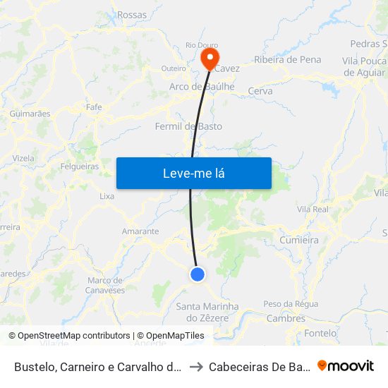 Bustelo, Carneiro e Carvalho de Rei to Cabeceiras De Basto map