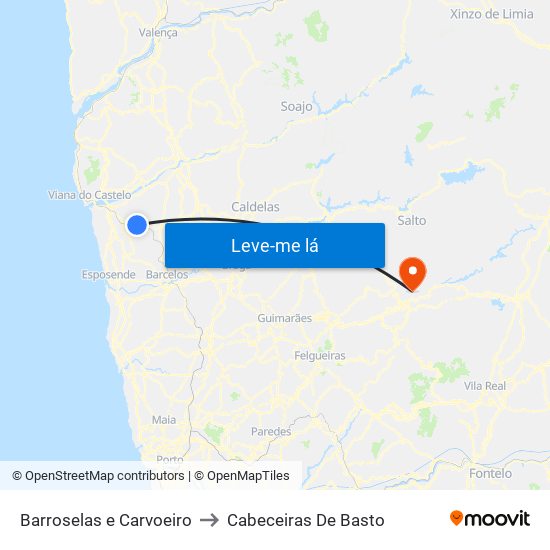 Barroselas e Carvoeiro to Cabeceiras De Basto map