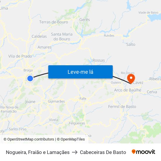 Nogueira, Fraião e Lamaçães to Cabeceiras De Basto map