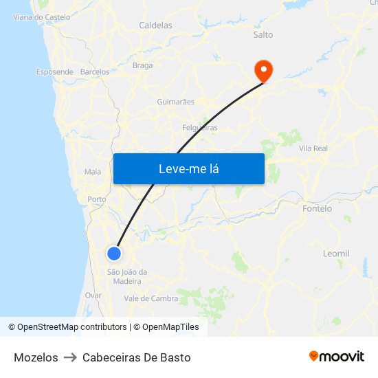 Mozelos to Cabeceiras De Basto map