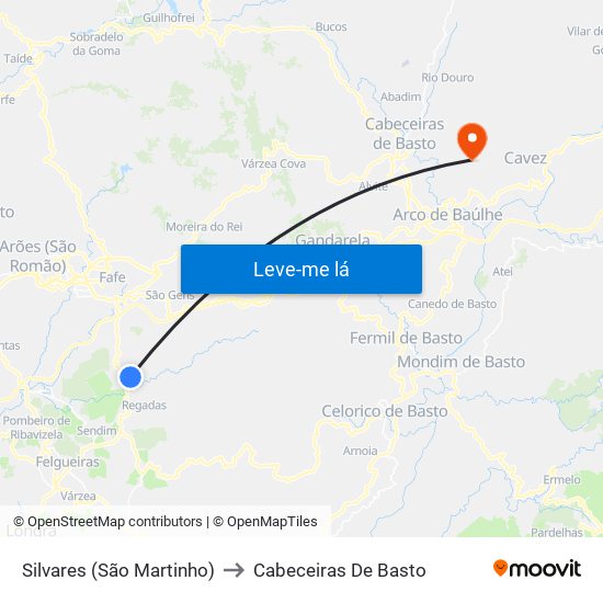 Silvares (São Martinho) to Cabeceiras De Basto map