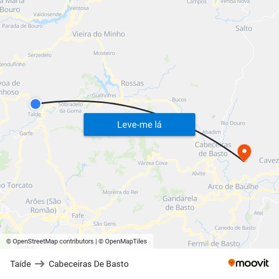 Taíde to Cabeceiras De Basto map