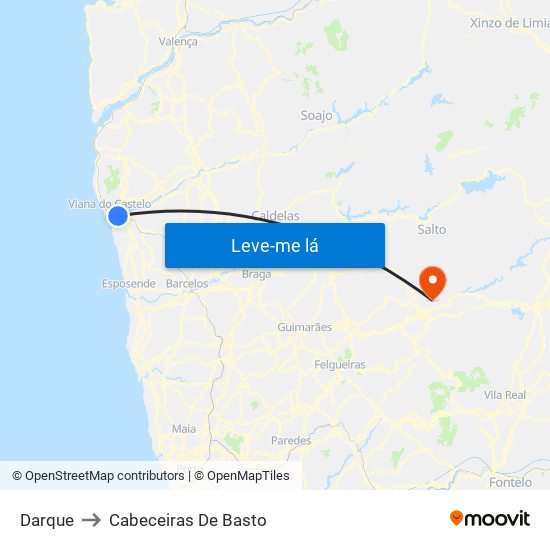 Darque to Cabeceiras De Basto map
