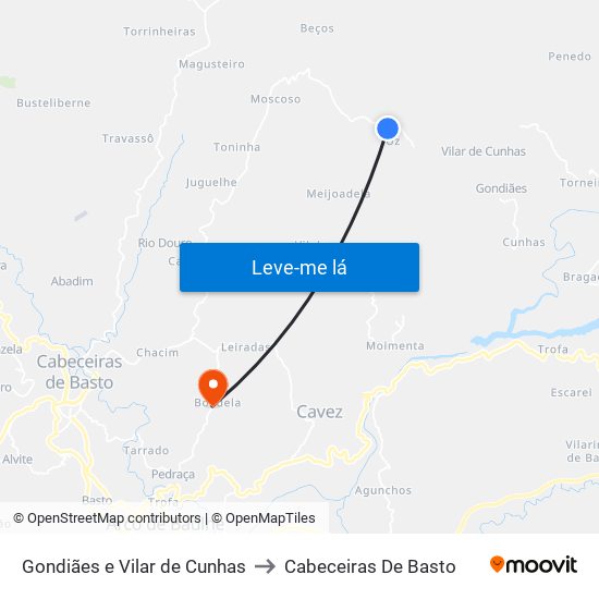 Gondiães e Vilar de Cunhas to Cabeceiras De Basto map