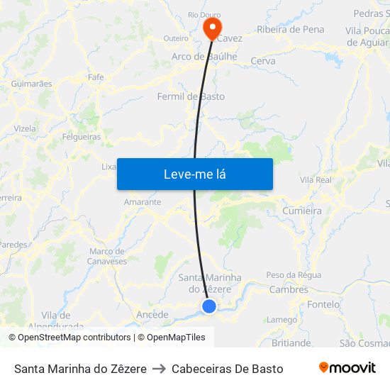 Santa Marinha do Zêzere to Cabeceiras De Basto map