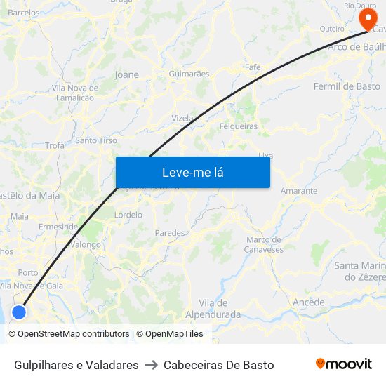 Gulpilhares e Valadares to Cabeceiras De Basto map