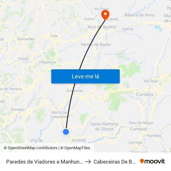 Paredes de Viadores e Manhuncelos to Cabeceiras De Basto map