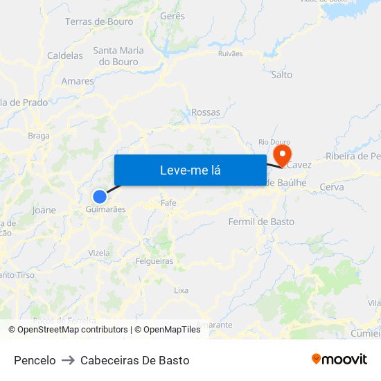Pencelo to Cabeceiras De Basto map