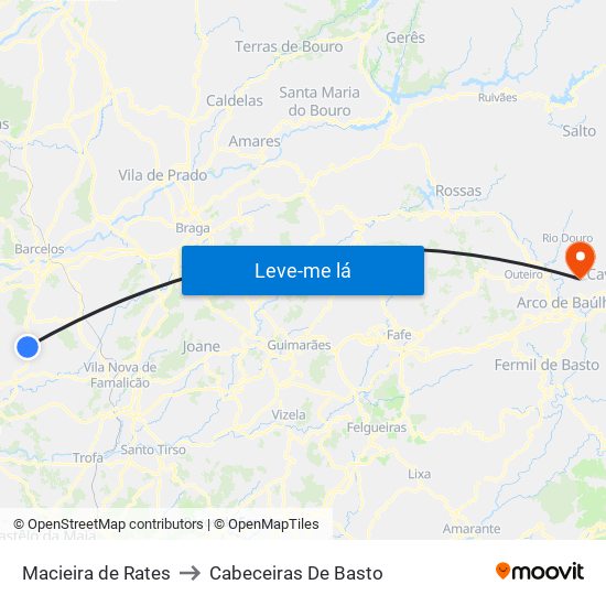 Macieira de Rates to Cabeceiras De Basto map