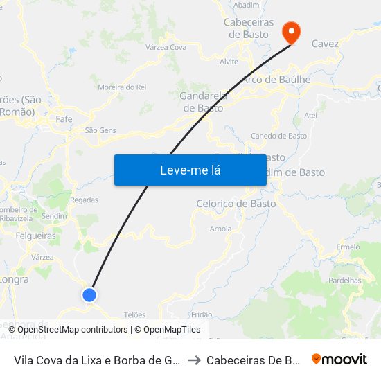 Vila Cova da Lixa e Borba de Godim to Cabeceiras De Basto map