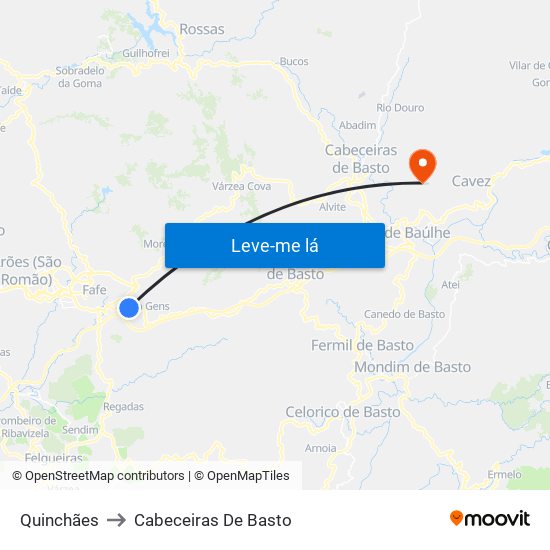 Quinchães to Cabeceiras De Basto map